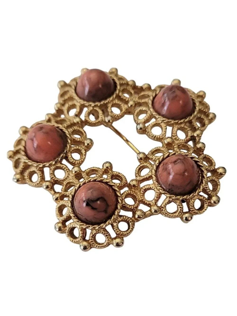 Sarah Coventry Gold Tone Open Star Bullet Lucite Cab Brooch Pin, Signed E654